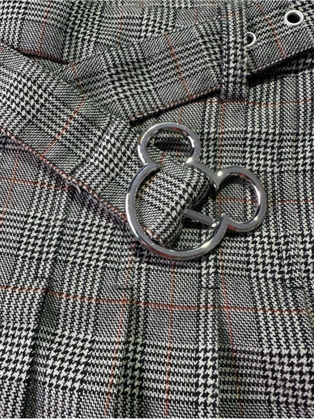 Disney Gray Plaid Pleated Mini Skirt with Heart Buckle Belt - Picture 8 of 8